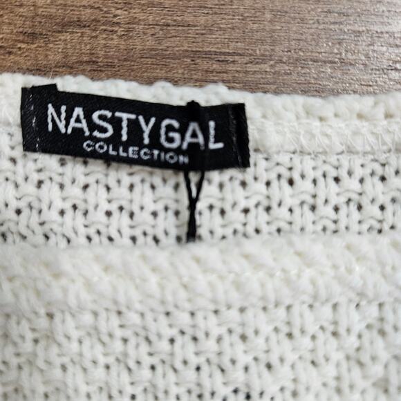 New Nasty Gal Cream Knit Sweater Pullover Medium Acrylic Drop Shoulder Boat Neck - Picture 8 of 15